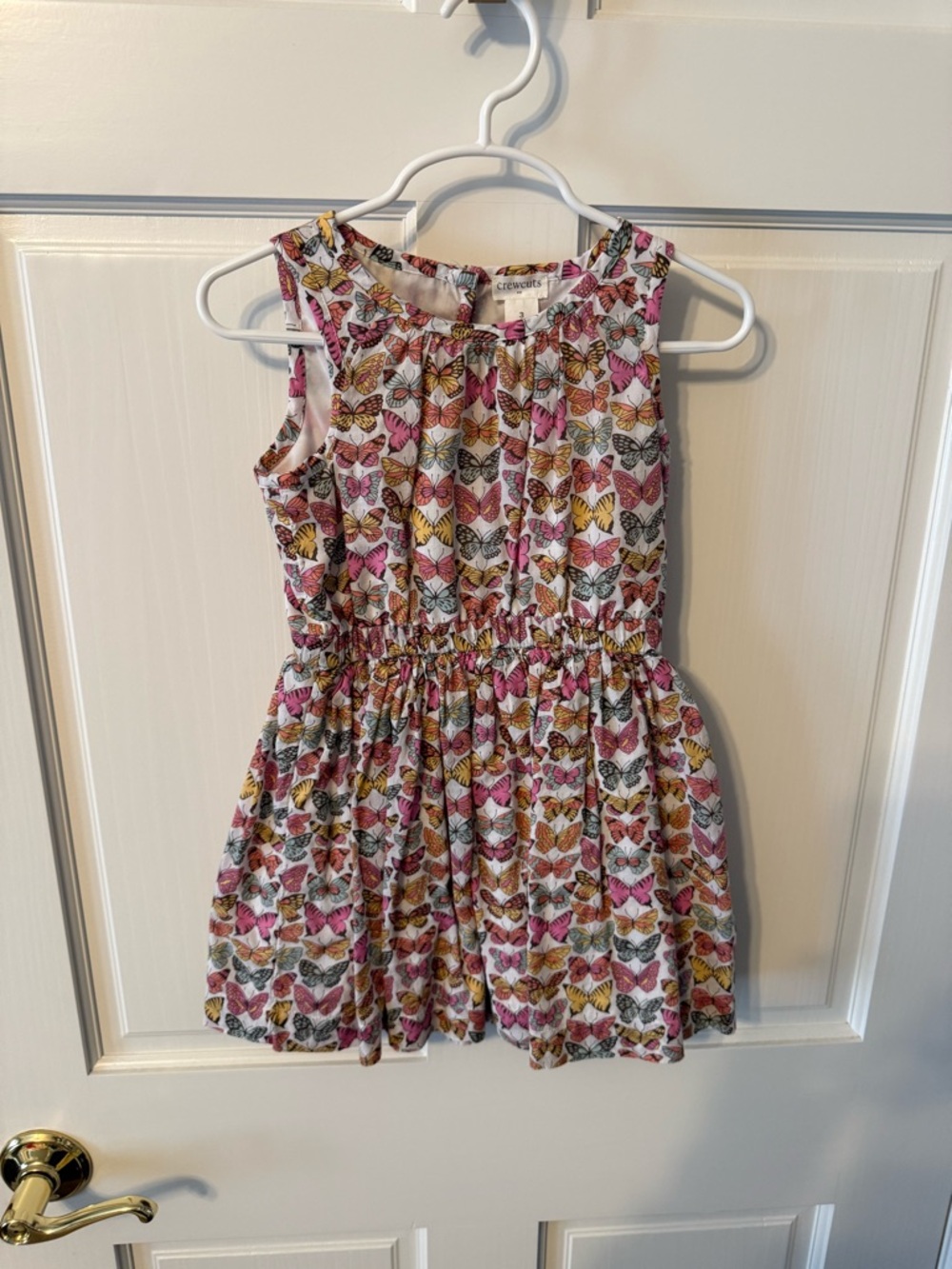 Crewcuts Girls' Butterfly Print Sundress in Pink, Yellow & Cream